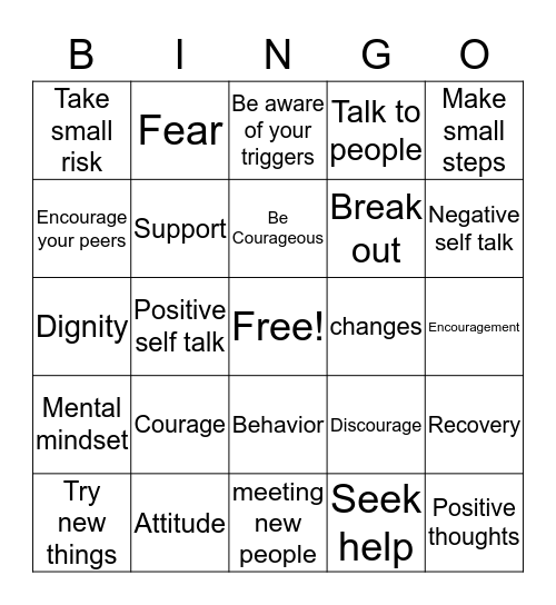 Pathways to Recovery: Attitude of Courage Bingo Card