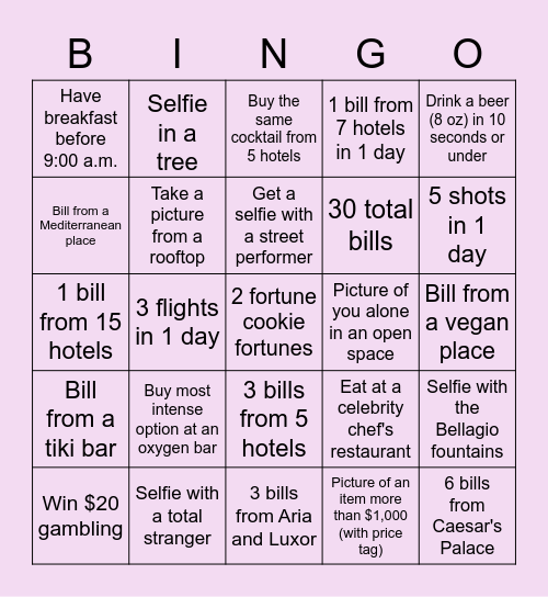 Las Vegas is Exciting Bingo Card