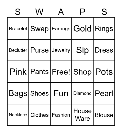 Shop N Swap Bingo Card