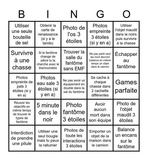 Challenge phasmophobia Bingo Card