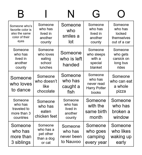 Nauvoo Bingo Card