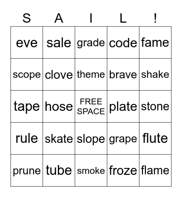 CVCe bingo Card