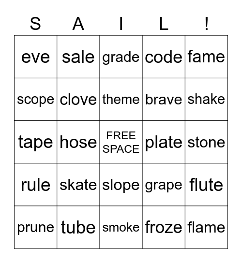 CVCe bingo Card