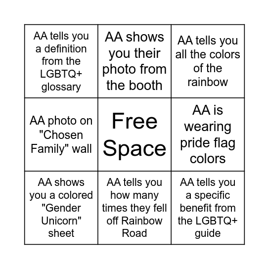 TUS5 Pride Bingo Key Bingo Card