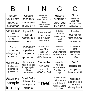 Barista Bingo Card