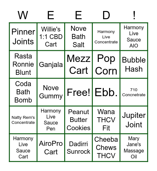 P.T. Budtender Bingo! Bingo Card