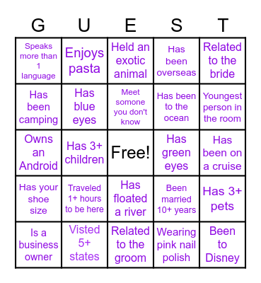 Korey & Melinda Wedding Shower Bingo Card