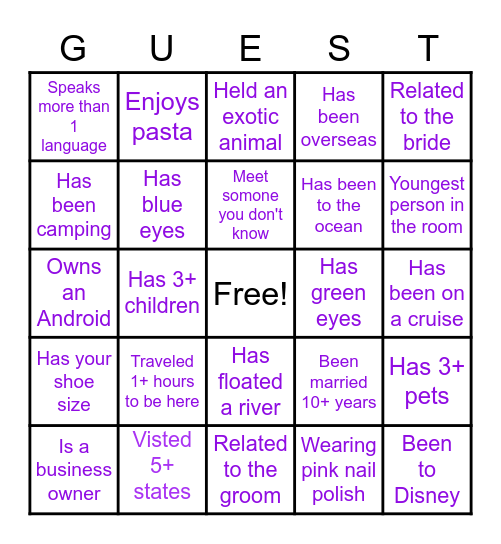 Korey & Melinda Wedding Shower Bingo Card