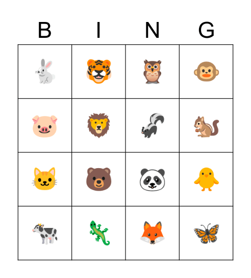 動物 Bingo Card