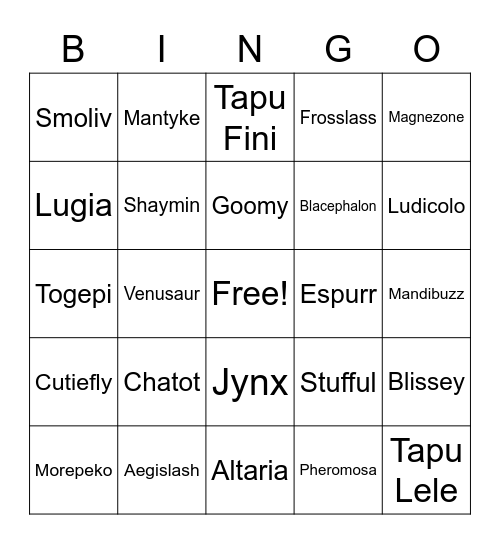 Pokemon Bingo Card