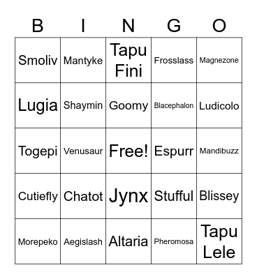 Pokemon Bingo Card