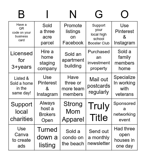 REALTORS  & FRIENDS LUNCHEON Bingo Card