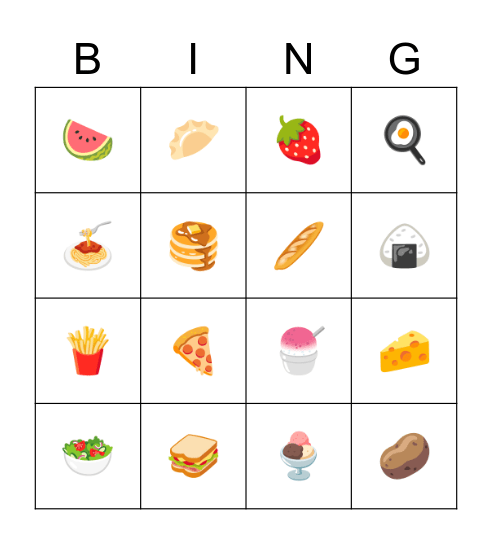 食物 Bingo Card