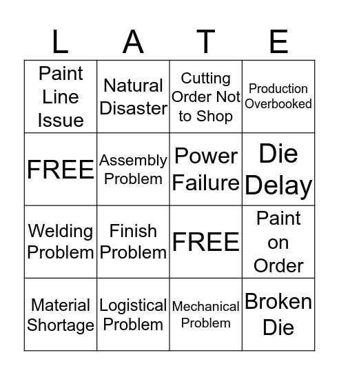 Production Delay Bingo! Bingo Card