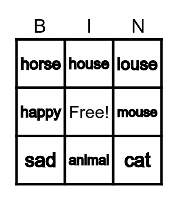 Spelling Unit 3 Lesson 3 Bingo Card