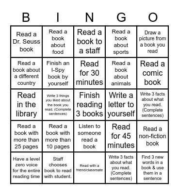 Summer Reading Bingo Card