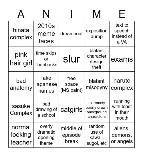 FANIME FAMILY FUN NIGHT Bingo Card