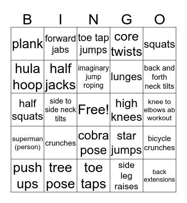 Fun Fitness Stations Bingo Card