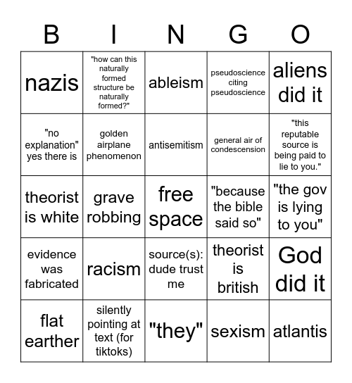 Miniminuteman Conspiracy Theories Bingo Card