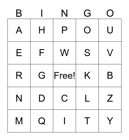 UPPER CASE LETTERS Bingo Card