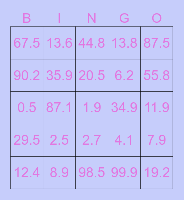 Number Bingo Card