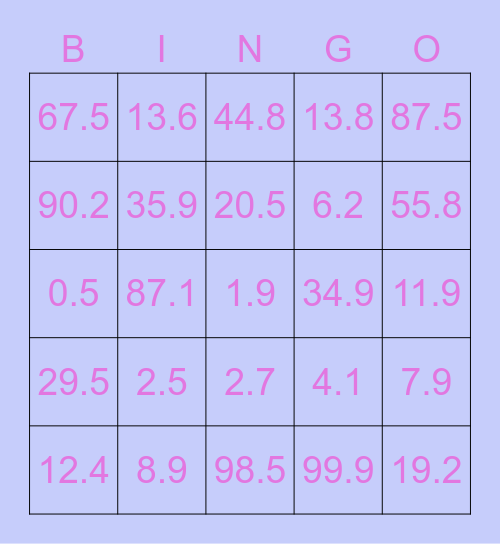 Number Bingo Card