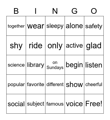 1-4과단어 Bingo Card