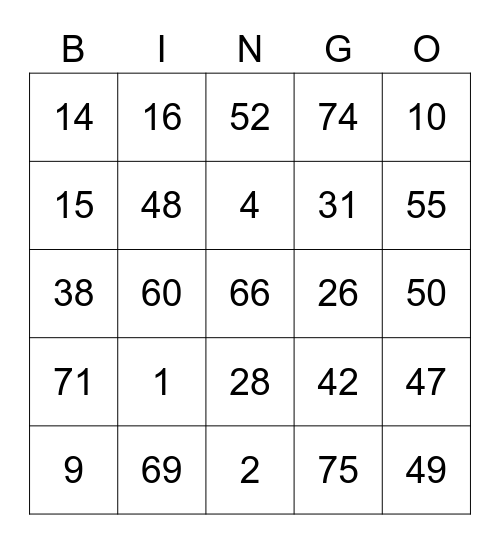 Xin's Bingo Card (Round 1) Bingo Card
