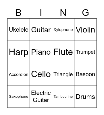 Instruments Bingo Card