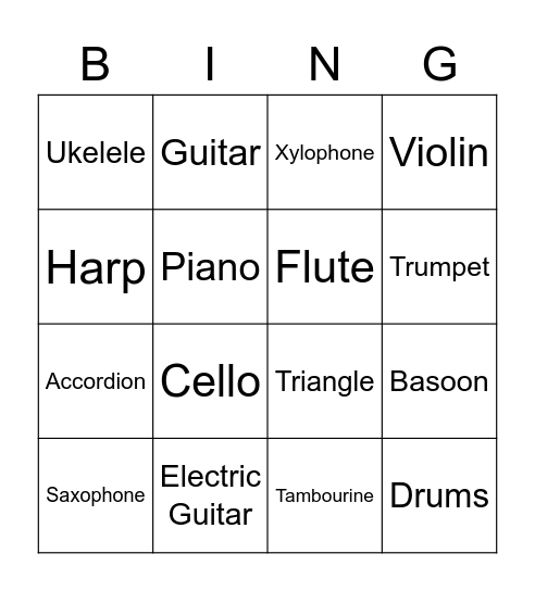 Instruments Bingo Card