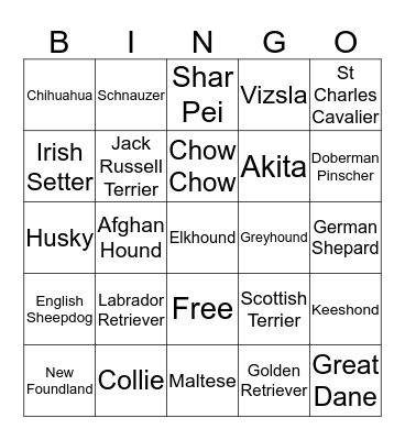 Dog Bingo Card