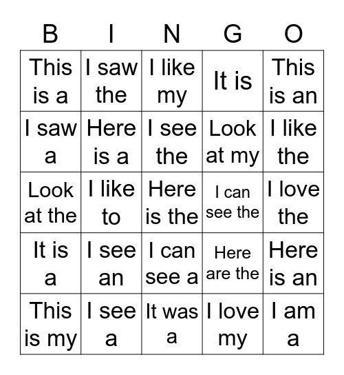 Sentence starters Bingo Card