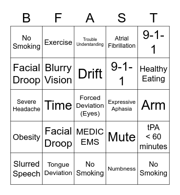 Stroke Prevention Bingo Card
