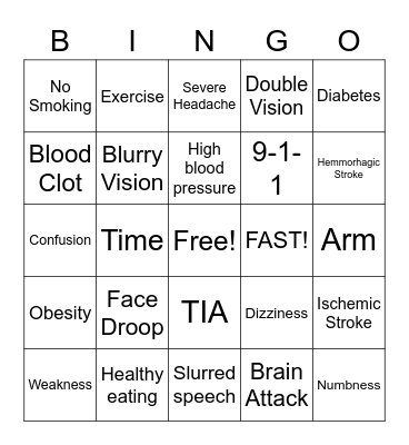 Stroke Prevention Bingo Card