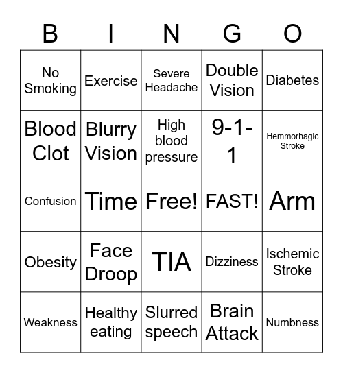 Stroke Prevention Bingo Card