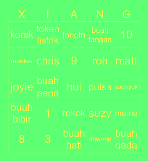 HUI Bingo Card