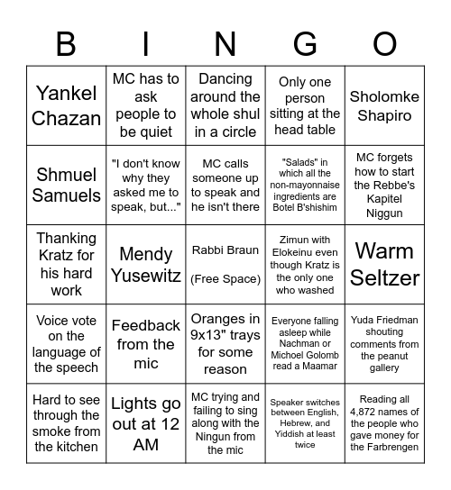 770 Farbrengen Bingo Card