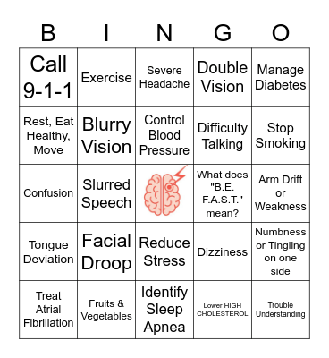 Warning Signs & Risk Factors      STROKE PREVENTION Bingo Card