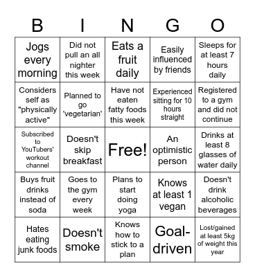 Your Fitness Bingo Card