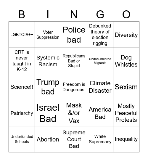 NPR Story Framing Bingo Card