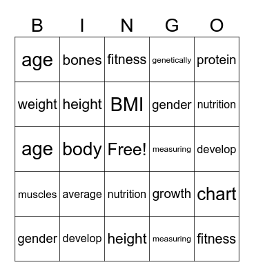 Growth in Teenagers Bingo Card