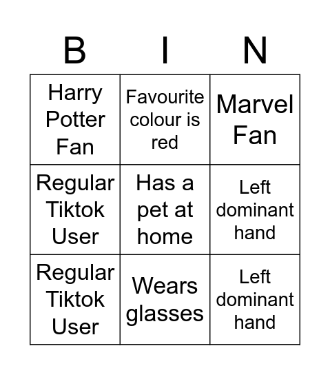Untitled Bingo Card