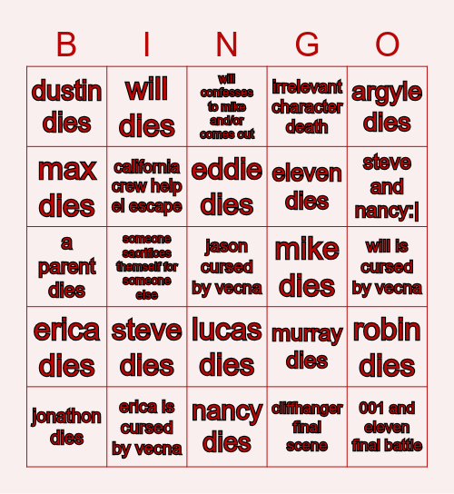 Stranger Things 4 volume 2 Bingo Card