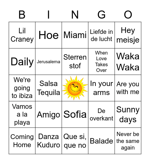 muziekbingo zomer jaren 2000/2010 by Jolanda Bingo Card