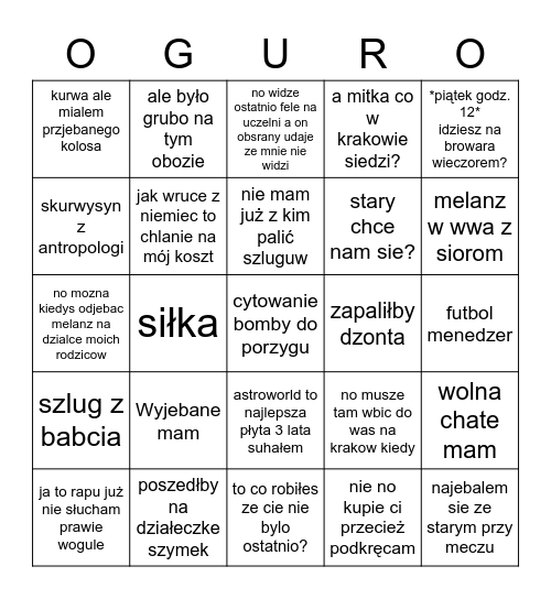 zupa ogurkowa Bingo Card