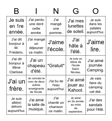 Bingo de fin d'année Bingo Card