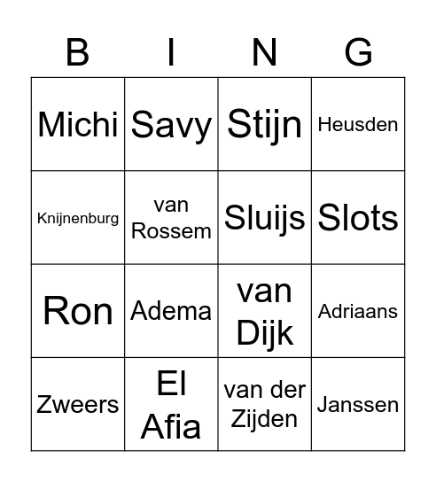 OC Docenten Bingo Card