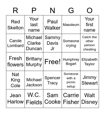 RIPINGO Bingo Card