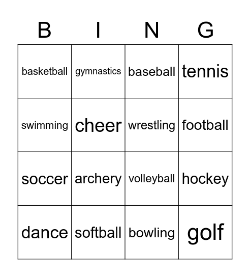 sports Bingo Card