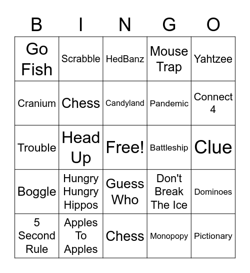 GAMES Bingo Card